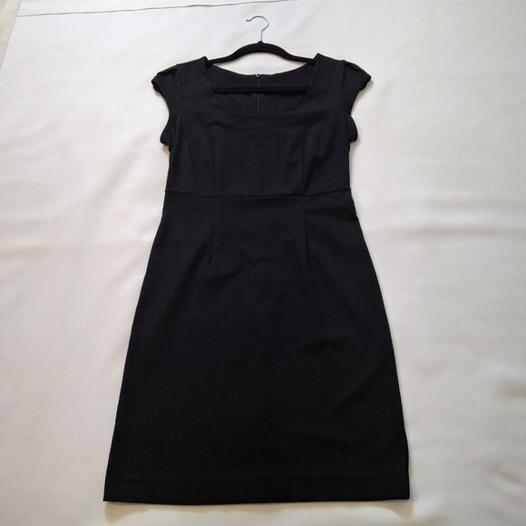 George Cap Sleeve Little Black Pencil Dress Size S Office Demure Sleek - Picture 2 of 12